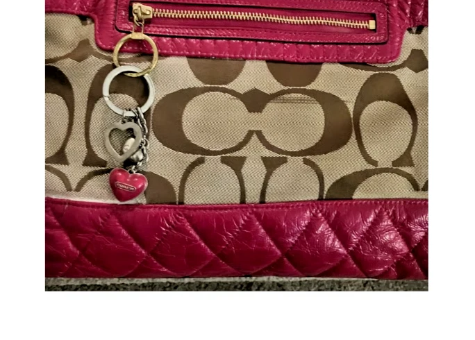 Bolso de hombro acolchado Coach Poppy vintage - lona exclusiva con cuero rojo Foto 2 de 4