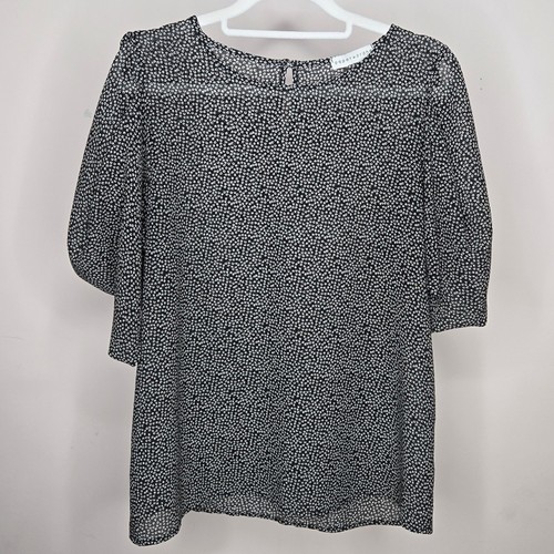 PAPER CRANE Black & White Patterned Short Sleeve Blouse Size M