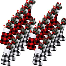 24-Pack Mini Buffalo Plaid Christmas Stockings, Red-Black-White Hanging Holiday