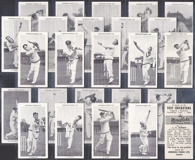 MORNING FOODS-FULL SET- TEST CRICKETERS 1953 (25 CARDS) BRADMAN - ALL SCANNED 