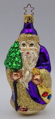 Inge Glas Blown Glass Handpainted Ornament Santa Purple Cloak 5 Point Star