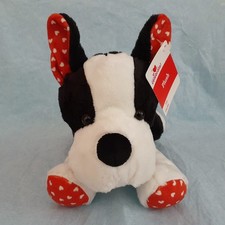 9" Black White Lying Dog Plush Stuffed Animal Plushie Boston Terrier