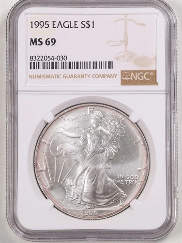 1995 1oz Silver American Eagle MS69 NGC 8322054-030