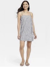 A New Day Linen Stripe Shift Dress Sleeveless Summer Beach Boho Resort NWT SM
