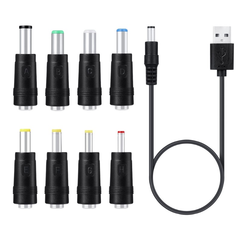 8 in 1 5V USB to for DC 5.5x2.1mm 3.5mm 4.0mm 4.8mm 6.4mm Plug Charging Cord for