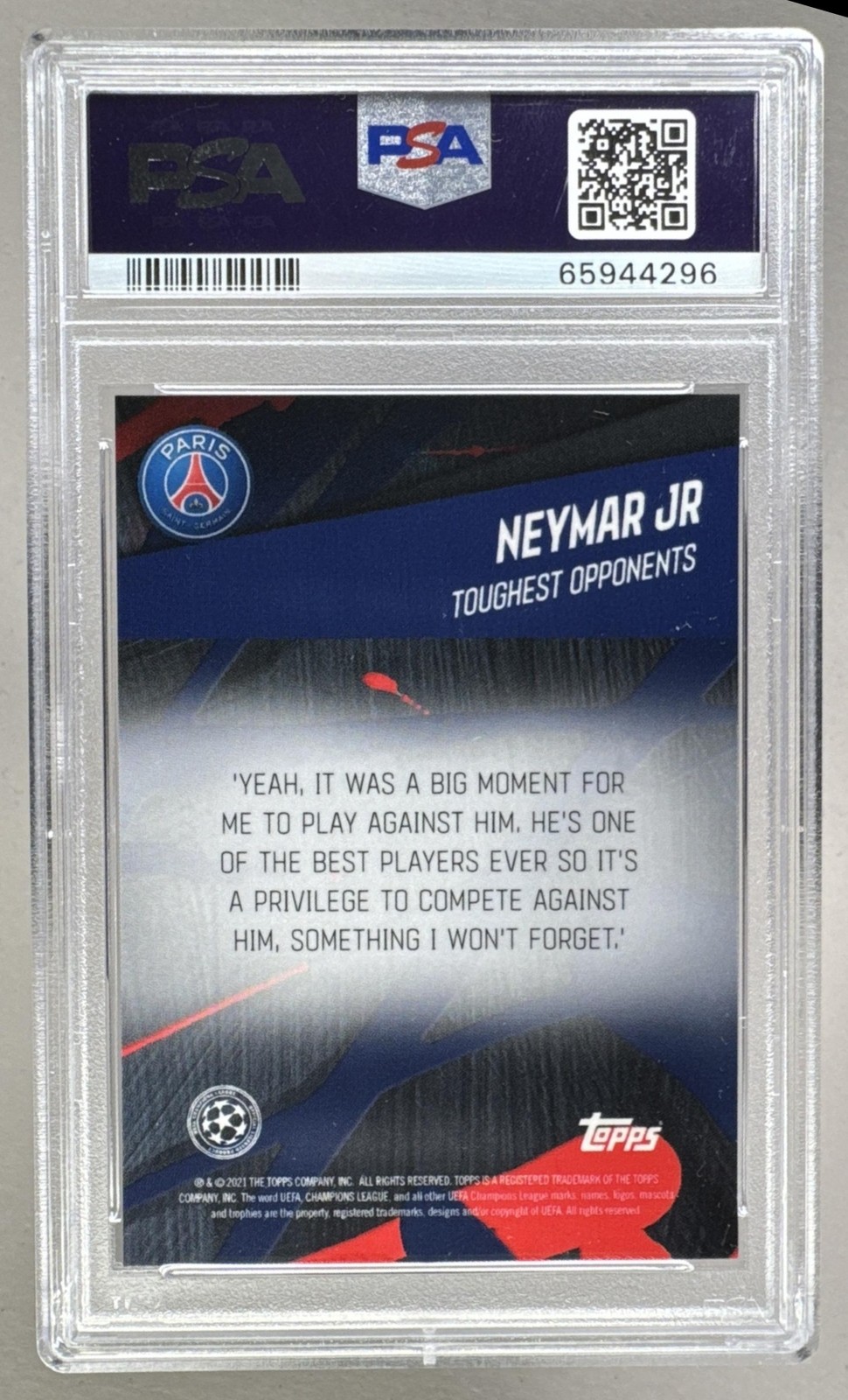 4296 Neymar Jr 2021 Topps G Reyna American Dream UEFA Toughest Opponents PSA 10 view 2
