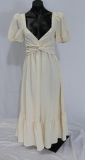 Astr The Label Women's Puff-Sleeve V-Neck Textured Maxi Dress LB3 Cream Small