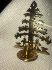 Brass Christmas Tree Candle Holder W/Gnomes Elves Winter Christmas Wall Hanging