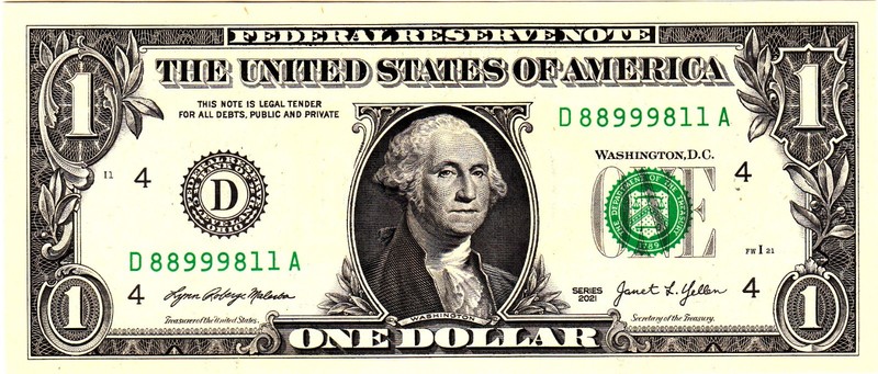 $1 2021 Fancy Serial  Uncirulated CU D88999811A