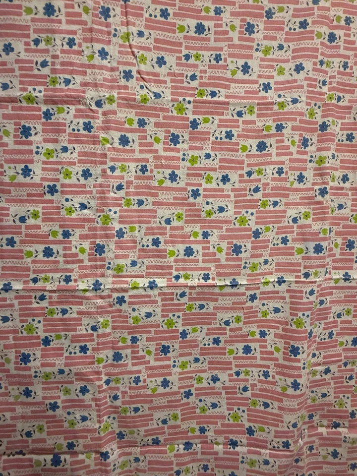 "Saco de harina vintage tela línea rosa y patrón floral años 30 40 antiguo 45"" x 36""" Foto 3 de 4