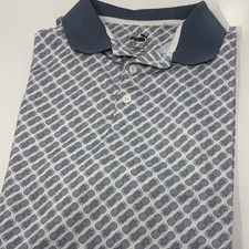 Puma Mens Polo Shirt Large Golf Pineapples All Over Print Blue Short Sleeve