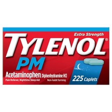 Tylenol PM Extra Strength Acetaminophen 500 mg Pain Reliever Sleep Aid 225 Pc