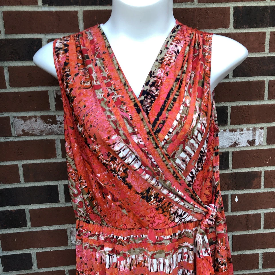 Tiana B womens XL orange patterned Sleeveless maxi dress Poly Spandex - Image 2 of 4