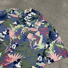 Disney Mickey Mouse Hawaiian Shirt Mens Medium Floral AOP Surfboard Camp Aloha