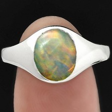 Natural Ethiopian Opal 925 Sterling Silver Ring Size 8 October Birthstone