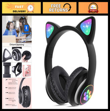 Bluetooth Cat Ear Headphones for Kids, LED Light Up, 85dB Volume Limit, Foldable