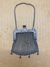 Antique Art Nouveau German Silver Chain Mail Link Coin Purse Chatelaine Mesh 3"