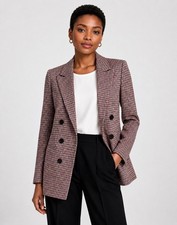 Bar III Pomegranate Multi Check Mid-Length Blazer Womens Juniors M Long Sleeve