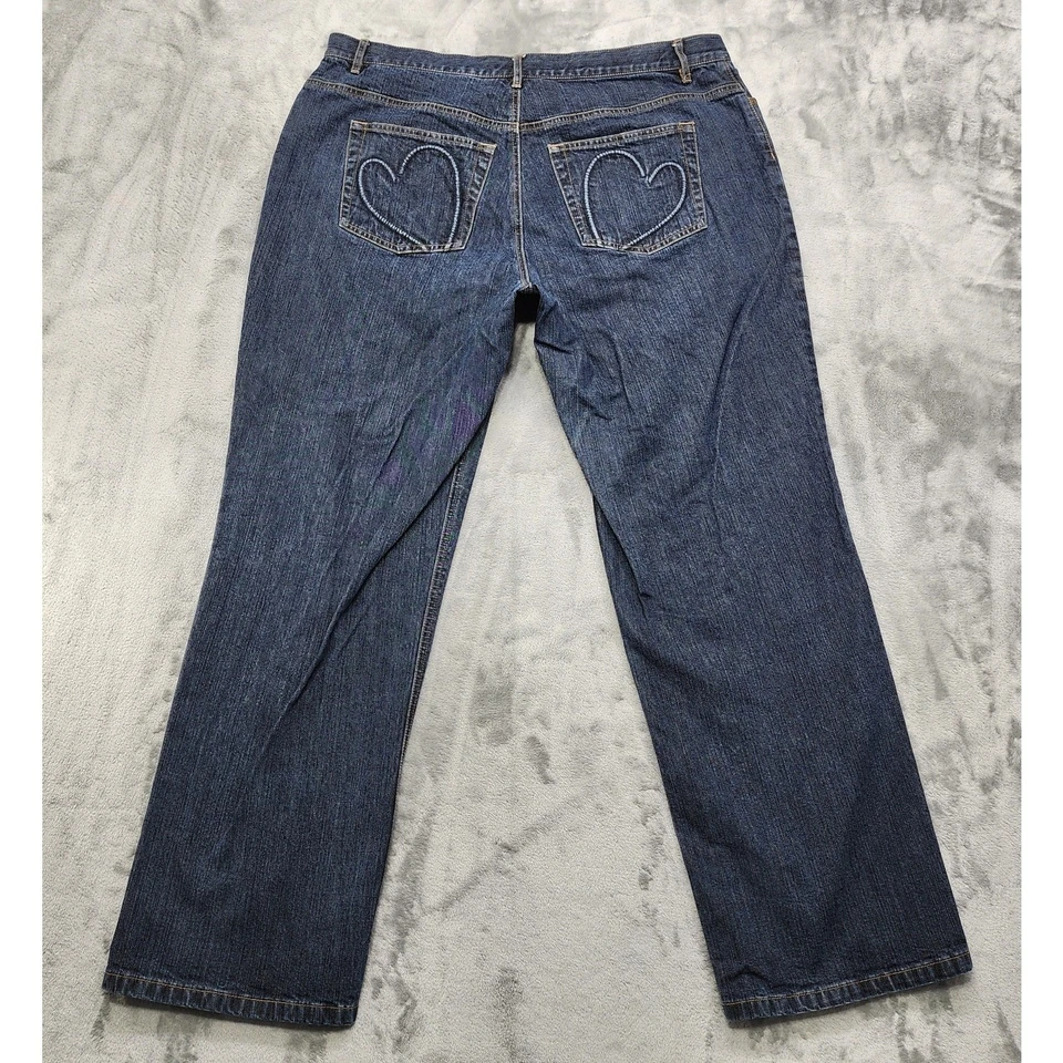 Pantalones de mezclilla Nine West vintage años 90 para mujer 16 W azul pierna recta bolsillos en el corazón elásticos Foto 3 de 4