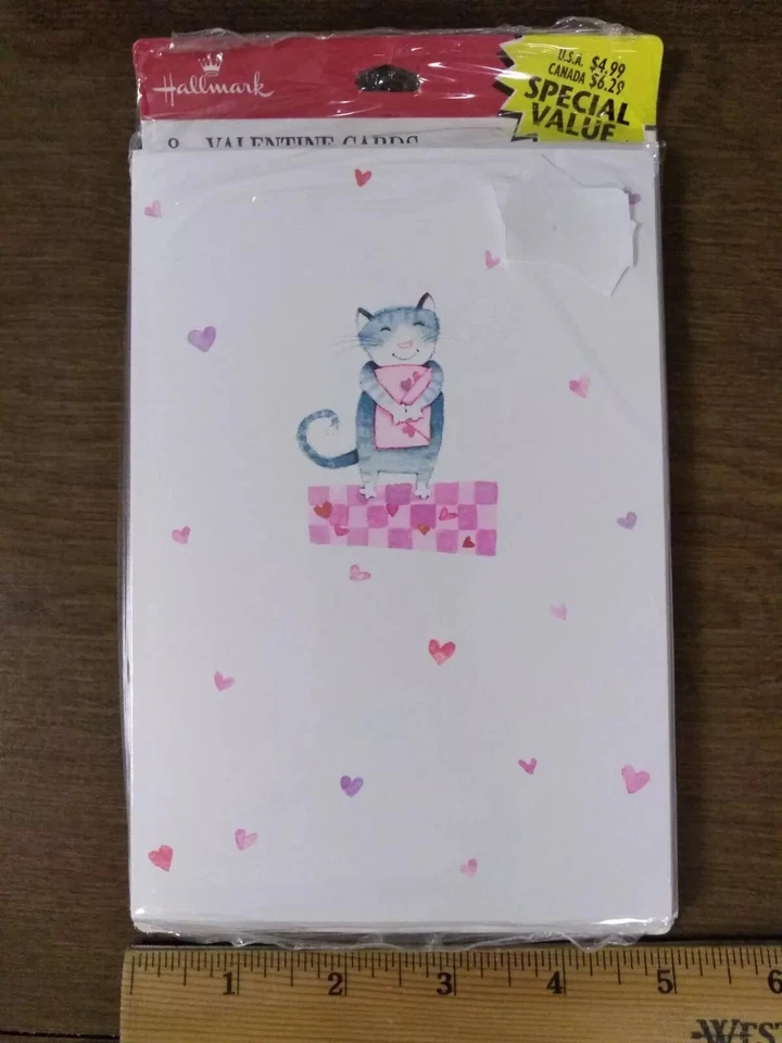Vintage Hallmark Cards 8 Pack Valentine Cat Hearts NOS new unopened USA - Image 3 of 4
