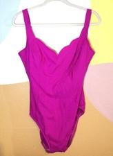 Vintage LONGITUDE Pink One Piece Swimsuit Plus Size 14 Scalloped Neckline