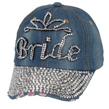 Top Headwear Bride Studded Shiny Hat - Women's Denim Rhinestone Baseball Cap
