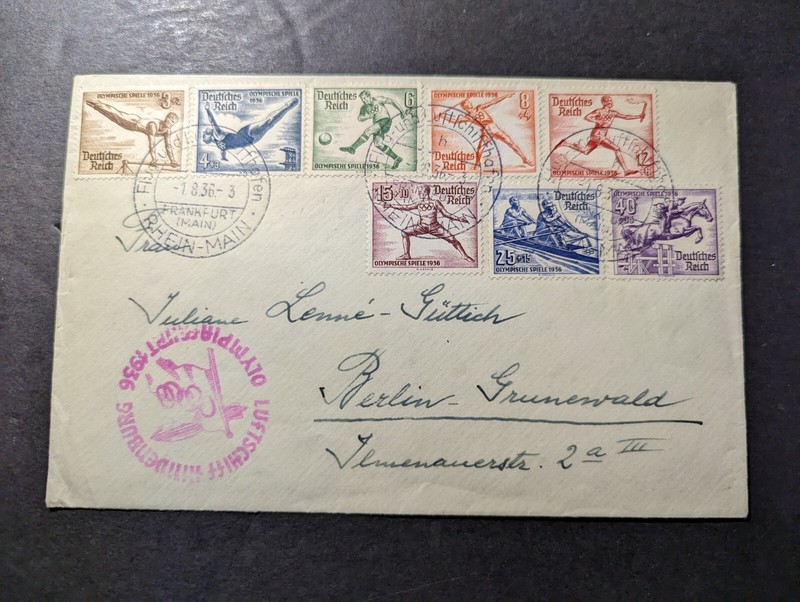 1936 Germany LZ 129 Hindenburg Zeppelin Cover Frankfurt to Berlin Olympic Flight
