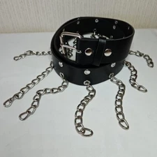 Goth Hot Topic Chain Link Belt Mens XL Studded Black Leather Bondage Cosplay Y2K