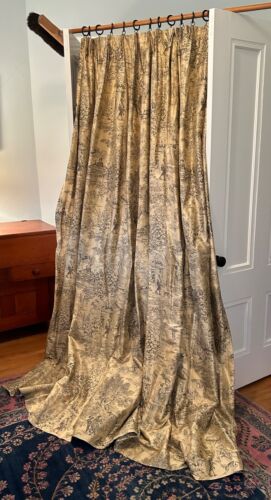 2 Custom Curtain Panels: Soft Gold Silk Toile, Lined, Sewn Rings, 44 x 95.5 each - Picture 1 of 19