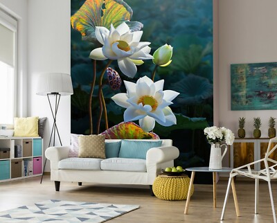 3D White Lotus G854 Wallpaper Mural Self-adhesive Removable Sticker Kids Honey