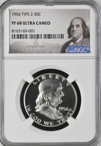 1956 Type 2 Proof Franklin Label Half Dollar 50C NGC PF68 ULTRA CAMEO BX7-17