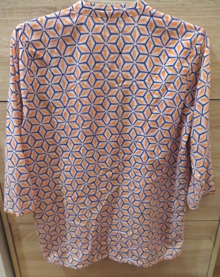 Roberta Roller Rabbit Beaded Tunic Top Sz S Lightweight Cotton Lawn Peach Blue - Image 3 of 4