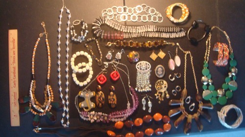 Vintage Costume Jewelry Lot - Ear Rings Necklace Brooch Bracelet - Rhinestone #1