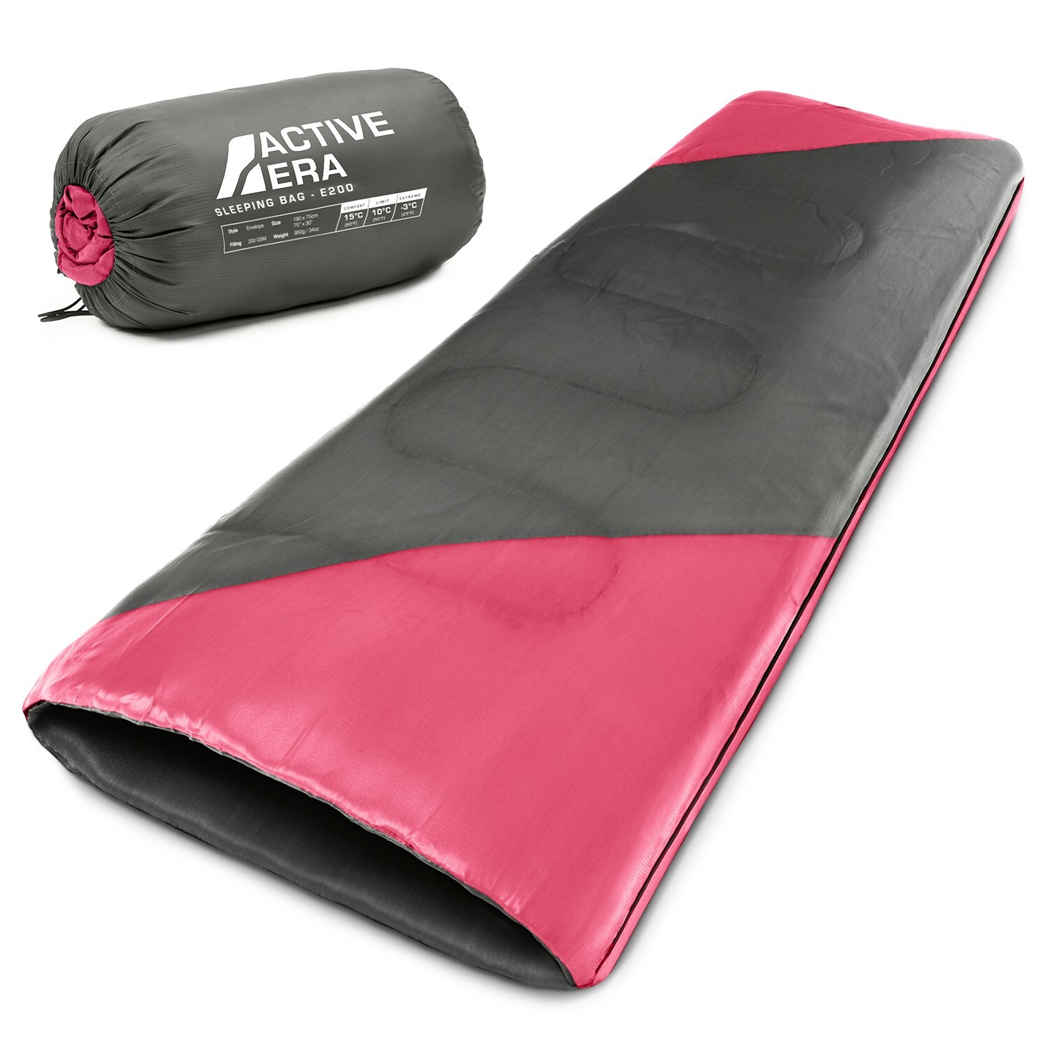 Sac de couchage ultralégère compact Active Era rose zippé pour randonnée léger