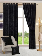 Image of Crushed Velvet Curtains Pair of Eyelet Ring Top Fully Lined Ready Made Curtains