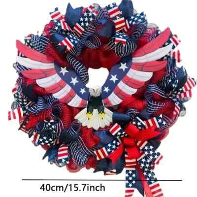 NEW 4th Of July Wreath Patriotic Eagle Independence Day Door Wreath 15.74inch