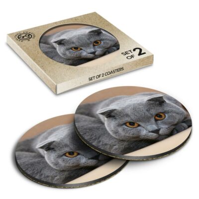 2 x Box Runde Untersetzer - Blau Grau Schottische Klapp Katze #12677
