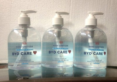 3 Bottles of BYD RinseFree Hand Sanitizer 72% Ethyl Alcohol 16.9 Ounces ea