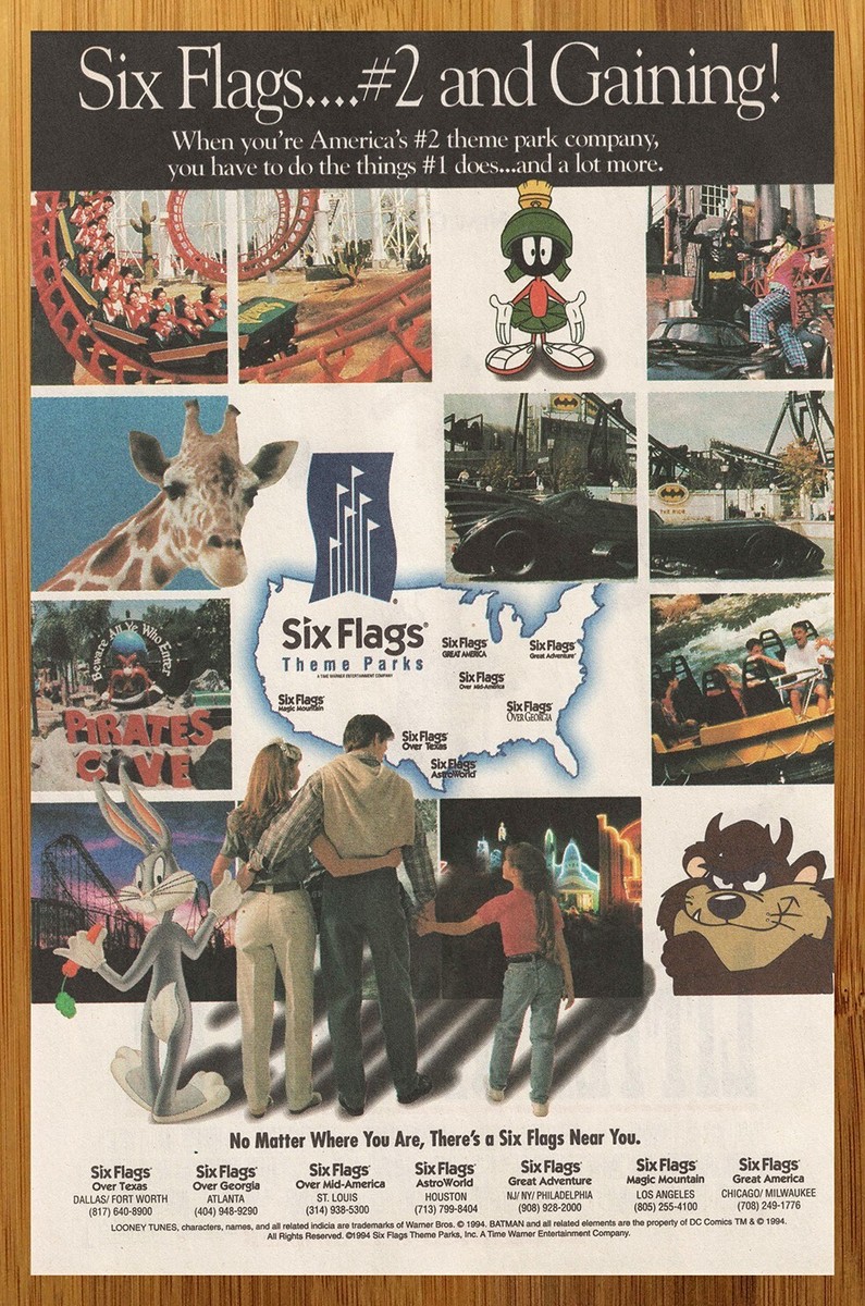 1996 Six Flags Theme Parks Vintage Print Ad/Poster Looney Tunes