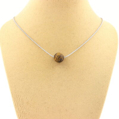 Necklace 1 Tiger Eye Matte Pearl 8 Mm. Stainless Steel Chain. Women's Necklace