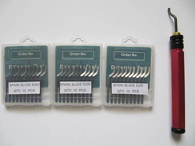 DEBURRING TOOL SET , QUALITY ALUMINUM HANDLE,  3 BOX E200  HSS BLADES+1pc seasun