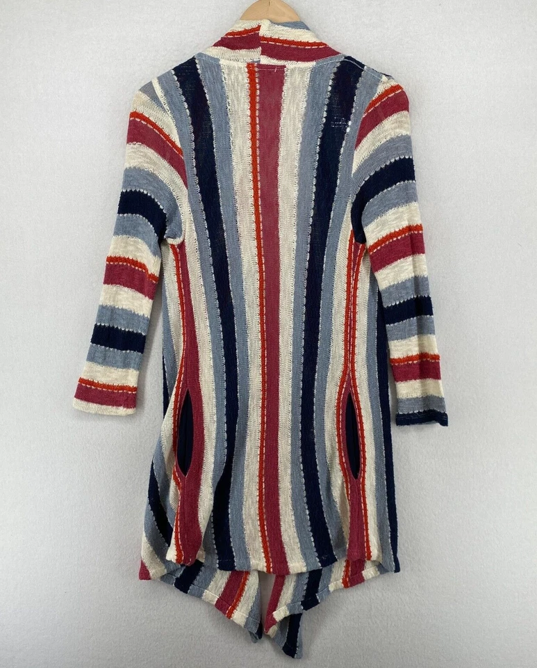 ESPLÉNDIDO Suéter S Rayas Plumero Cárdigan Cortina Frente Abierto Manga Larga Rojo Azul Foto 3 de 4
