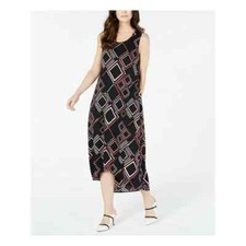 ALFANI Black Printed Sleeveless Scoop Neck Tea-Length Tulip Midi Dress Size XL