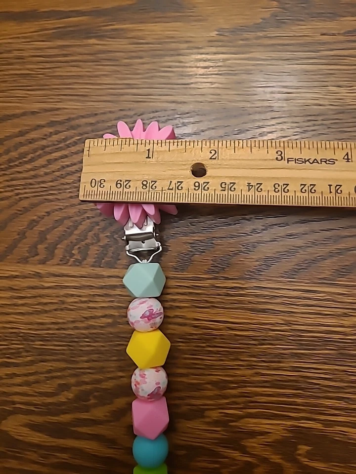 Hágalo usted mismo Pinza para chupete Binky con cuentas de silicona diseño geométrico multicolor rosa amarillo Foto 4 de 4