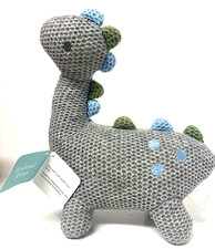 Modern Baby Trendy Gray Brontosaurus Dinosaur Plush Soft Knit Rattle 10" Animal