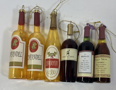 Lot of 6 Wine Bottle Christmas Ornaments CHARDONNAY ZINFANDEL PINOT NOIR  MERLOT