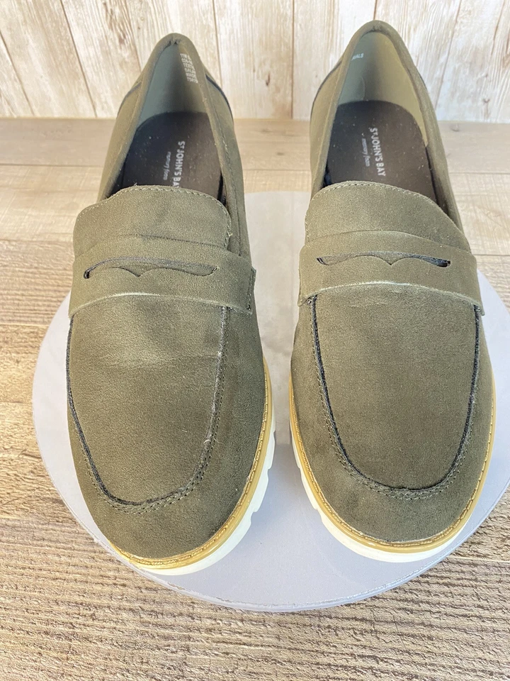 St John’s Bay Barrow Women’s Olive Green Wedge Penny Loafer Slip On Shoes- 11M - Image 2 of 4