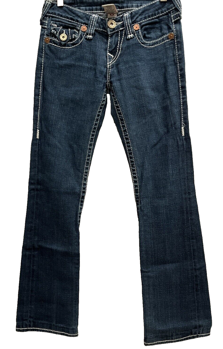 TRUE RELIGION Jeans BECKY Big T Flap Pocket White Thick Stitch SZ