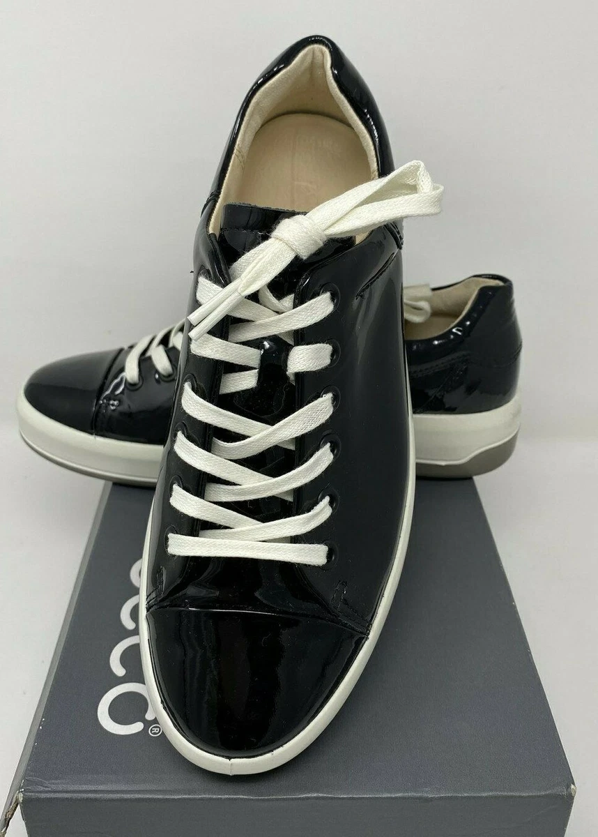 ECCO Women s Soft 9 Tie Fashion Sneaker Black Patent 38 EU 7 7.5 US