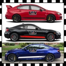 2pcs Set Plaid Racing Sport Side Fender Skirt Stripe Vinyl Decal Sticker Sedan